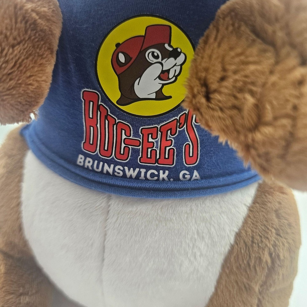 Buc-ee's Beaver Plush Stuffed Animal Toy Medium Brown Brunswick GA Blue Shirt - Picture 2 of 11